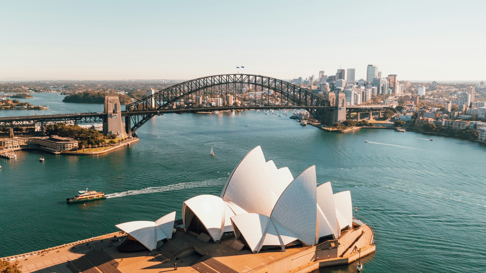 Sydney Opera House and Harbour Bridge aerial view