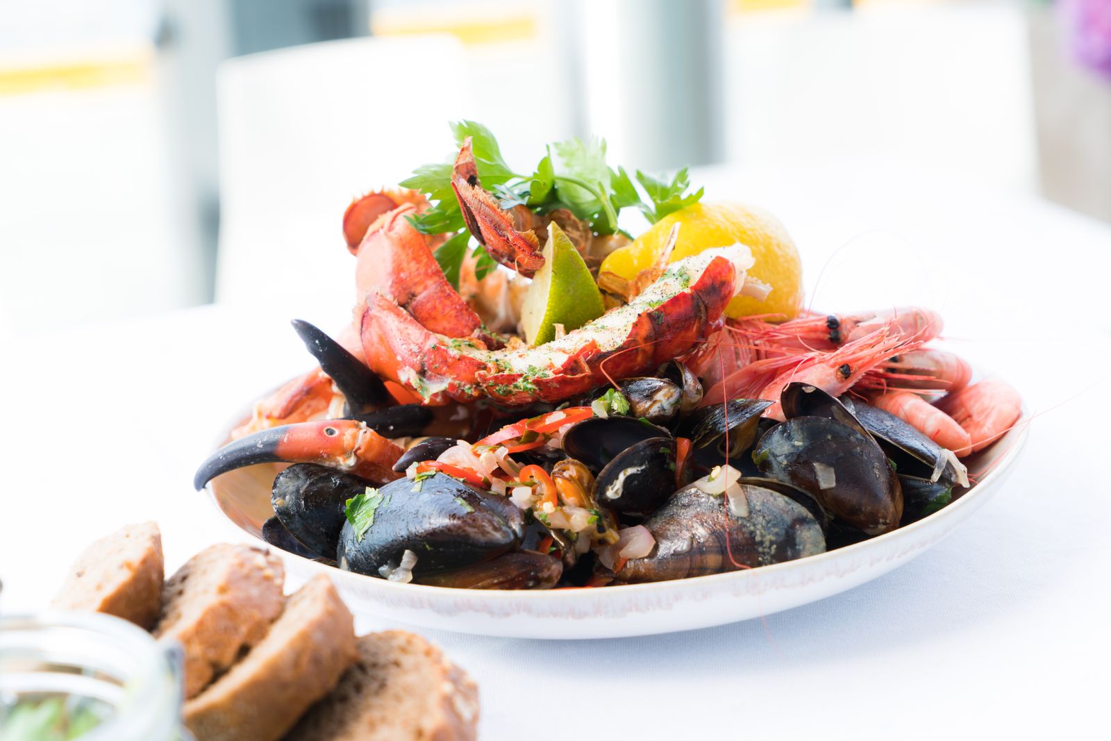 Seafood platter with lobster, mussels and prawns