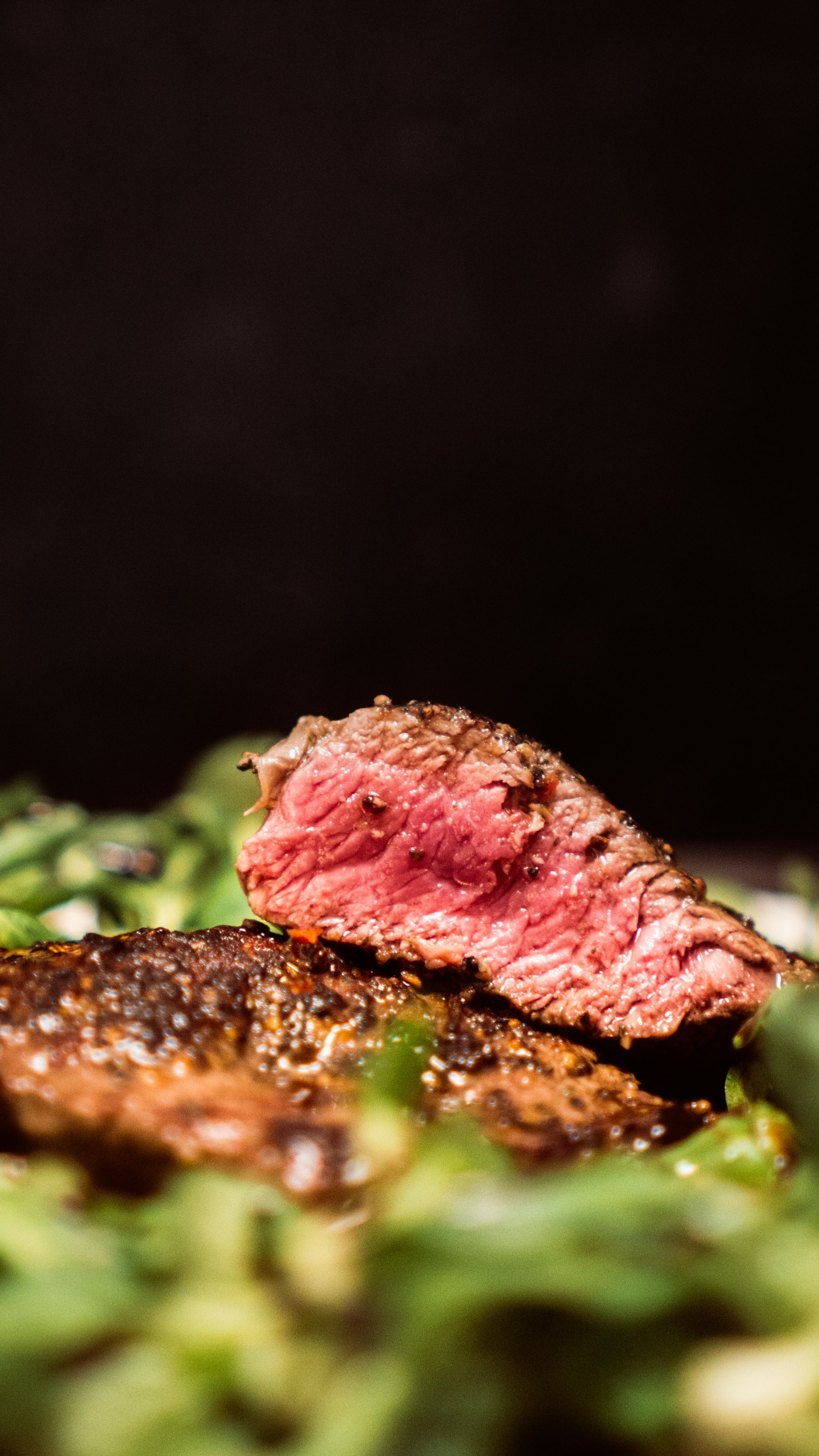 Close-up of medium-rare steak